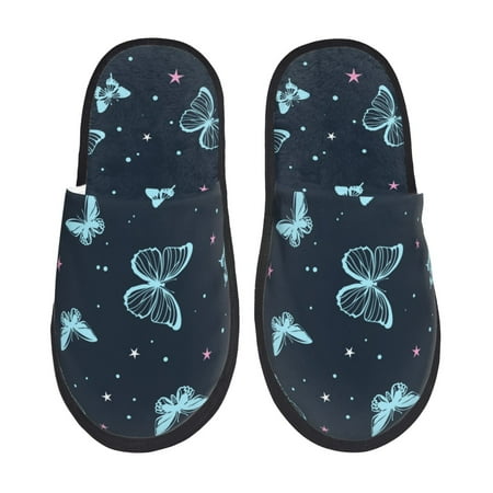 Balery Beautiful Butterflies Slient Indoor Furry Fleece Comfort House Shoes Soft Non-Slip Home Shoes Cotton slippers House Slippers-- Medium