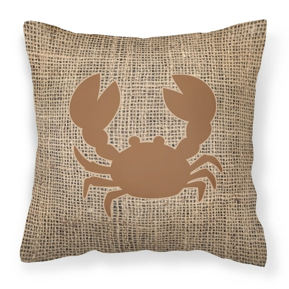 Carolines Treasures BB1104-BL-BN-PW1414 Crab Burlap and Brown   Canvas Fabric Decorative Pillow BB1104 14Hx14W