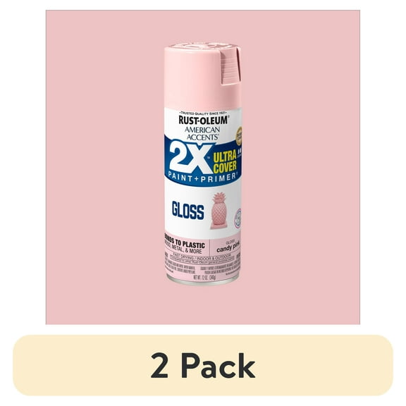 (2 pack) Candy Pink, Rust-Oleum American Accents 2X Ultra Cover Gloss Spray Paint-327885, 12 oz