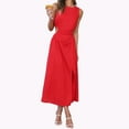 thumbnail image 1 of B91xZ Robe Sans Manches Grande Taille pour Femmes Manches Flottantes Robe Midi Smockée Col en V Robes Décontractées à Volants, Rouge TG, 1 of 5