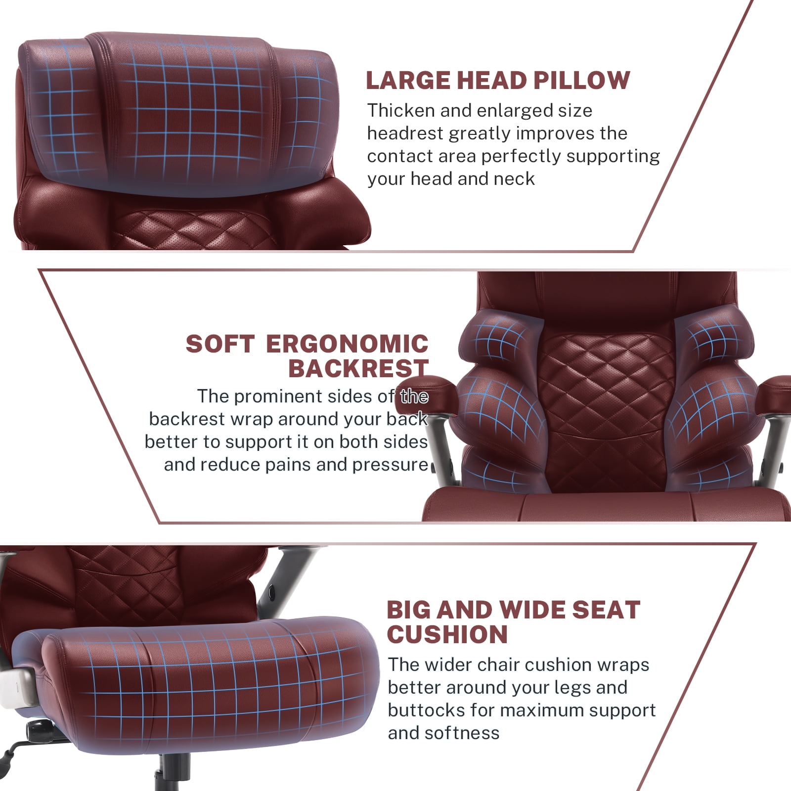 WOSDOM Big and Tall Office Chair 700lbs, Large High Back Executive Chair with Extra Wide Seat, Heavy Duty Rocking Computer Chair, 3D Flip Arms, Adjustable Lumbar Support, Burgendy