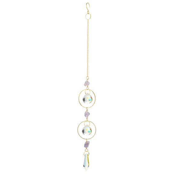 Suncatcher Hanging Ornament, Purple Amethyst Sun Moon Stars Crystal Prism for Window Garden Home Patio Decor Dreamy Celestial Sun Catcher Pendant Glass Artwork Piece.