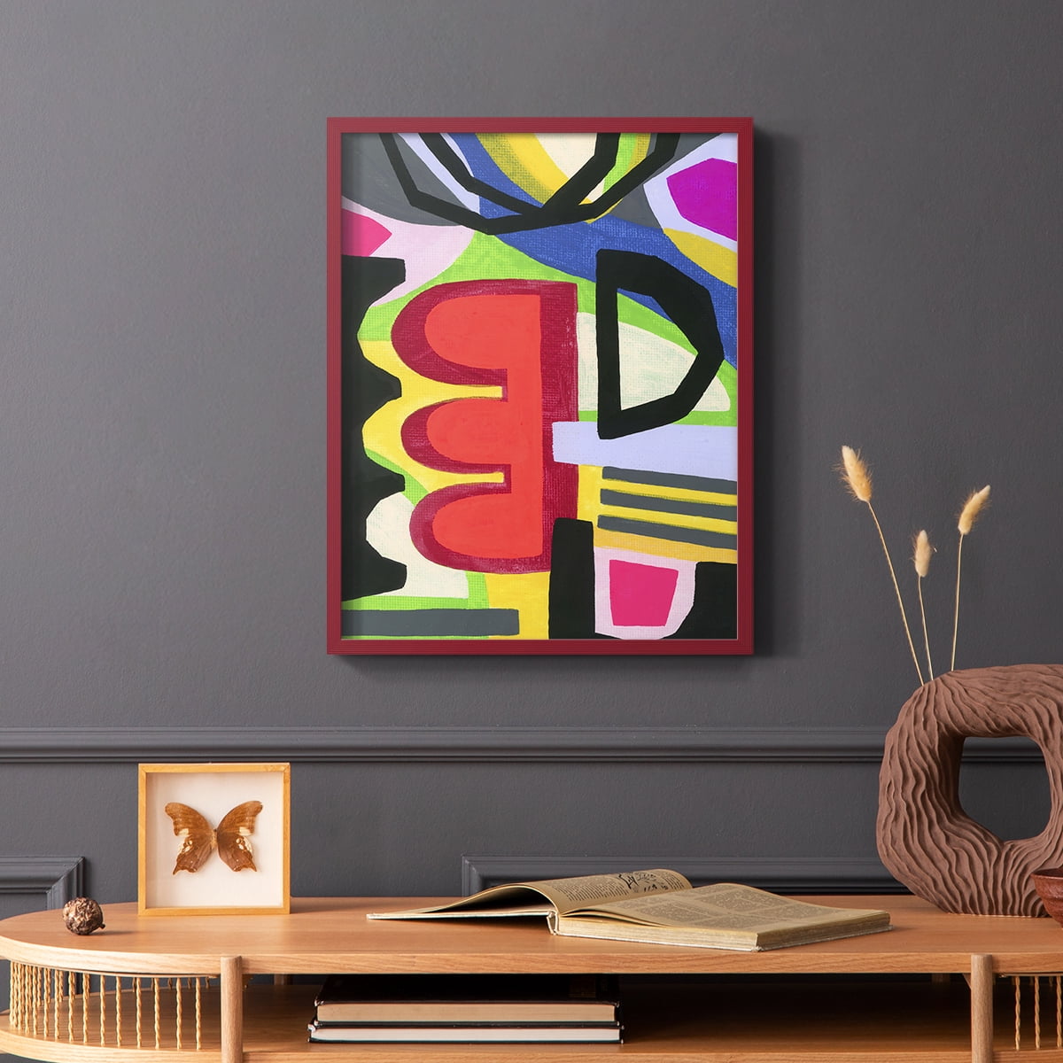 Bold Shape Shift I Framed Print in Red Solid Wood Framed Print No Nail Hanging