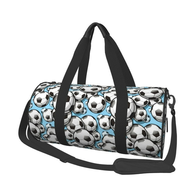 Lsque Football Soccer Ball Pattern Foldable SportsBag with Wet Dry Pocket, Travel Bag, Large Capacity Duffel Bag, Splash Proof Carry on Bag, Overnight Bag, Weekender Bag