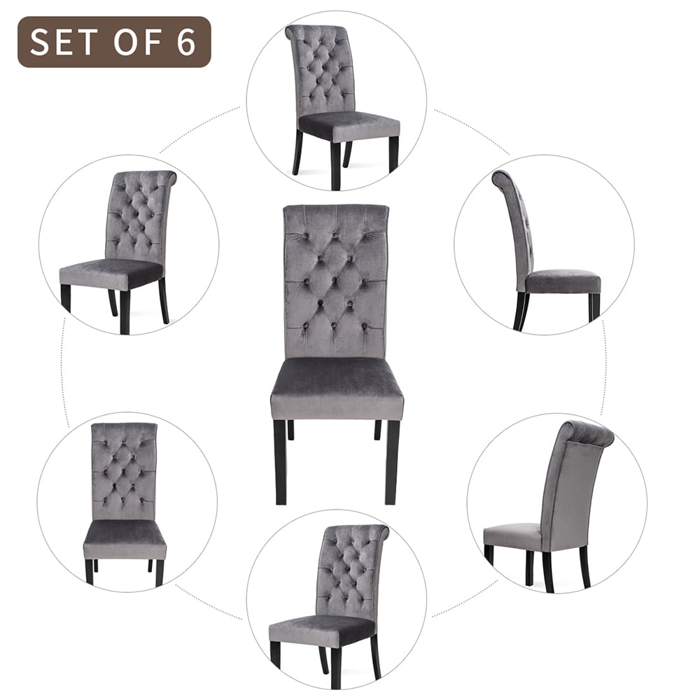 Lowestbest 6Pcs Upholstered Dining Chairs, Velvet Tufted Armless Chair with Solid Wood Legs, Leisure Side Chairs for Dining Room/Living Room, Grey Lowestbest 6Pcs Upholstered Dining Chairs, Velvet Tufted Armless Chair with Solid Wood Legs, Leisure Side Chairs for Dining Room/Living Room, Grey