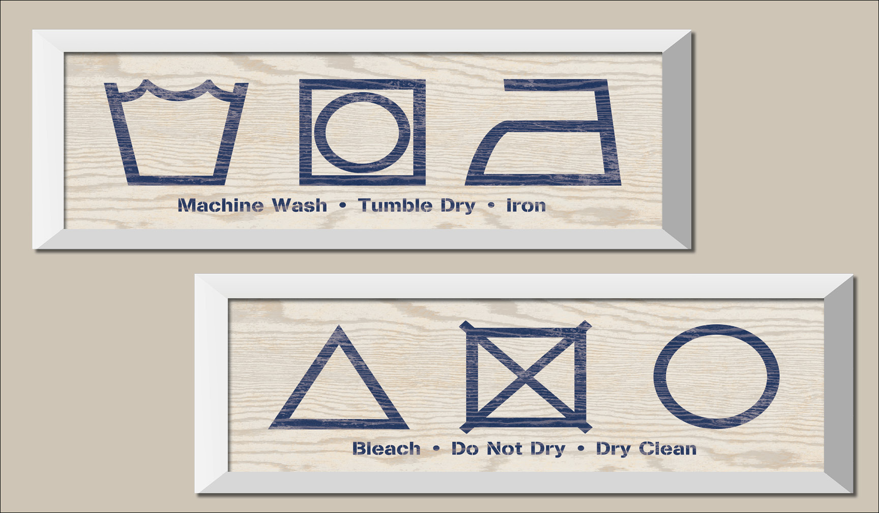 Popular Laundry Icon Signs; Machine Wash, Tumble Dry, Iron, Bleach, Do