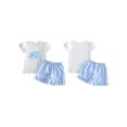 thumbnail image 2 of BemeyourBBs Toddler Baby Girls Summer Clothes Cute Infant Baby Girl 2 Piece Outfits Short Sleeve Dolphin Embroidery Ruffle T Shirt Tops Plaid Shorts Sets Toddler Girl Summer Outfit, 2 of 7