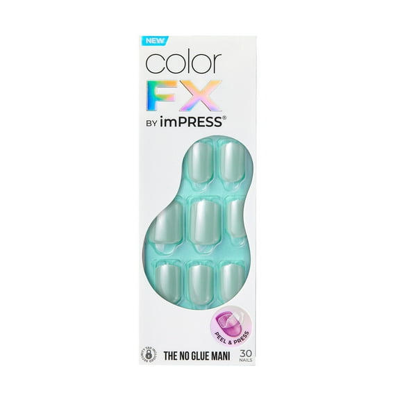 KISS imPRESS Color FX  Press on Nails, After Hours, Green, Short Squoval, 30 Count