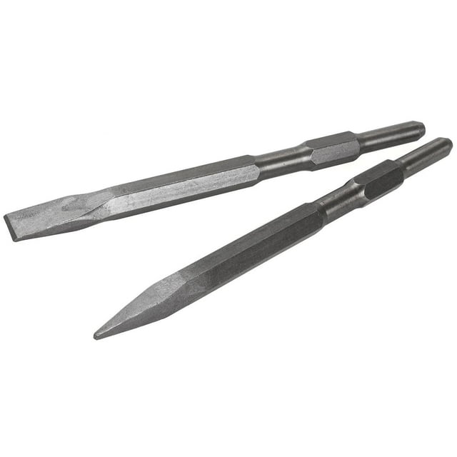 XtremepowerUS Cinceles de Concreto planos y punta, acero aleado 11", vástago hex 5/8", puntas para martillos eléctricos de demolición y martillos jack, juego 2 pzas