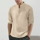thumbnail image 4 of pstuiky Camisas de manga larga abrigadas para hombre, Camisas de lino a la moda para hombre, informales, lisas, con botones, cuello alto, bolsillos y manga larga camisetas de hombre xl, 4 of 8