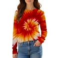thumbnail image 4 of Bovemsi Womens Sweatshirts Fashionable Autumn Tie Dye Pattern Casual Long Sleeved Loose T Shirt Top Fall Fashion Outfits 2025 Clothes, 4 of 8