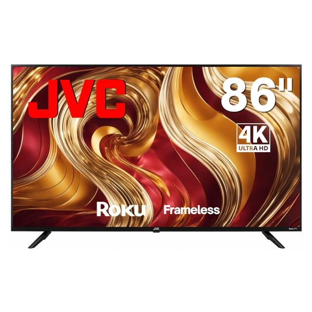 JVC Smart TV 86 pulgadas 4K UHD LED Frameless Roku TV WiFi 4 HDMI 2 USB AV Netflix YouTube Prime Video Modelo SI86URF