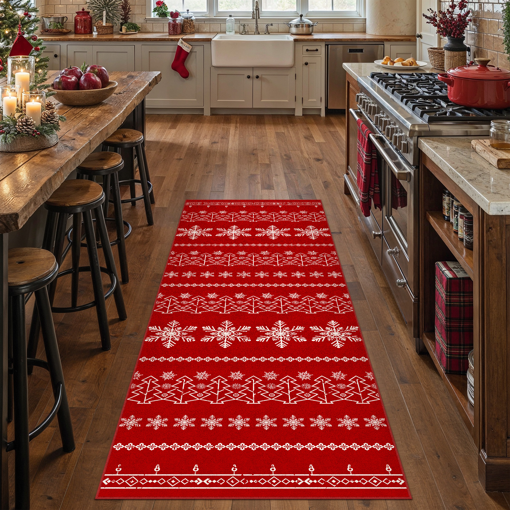BERTHMEER 2'X6' Christmas Runner Rug Red Hallway Runner for Indoor Entryway Entrance Hallway Kitchen Soft Washable Non-slip Snowflake Rug,Red