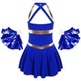 thumbnail image 2 of Yanarno Costume de Pom-Pom Girl pour Filles Sans Manches à Lettres Imprimées Uniforme de Cheerleading Robe Plissée avec Pompons Bleu Royal 6, 2 of 7