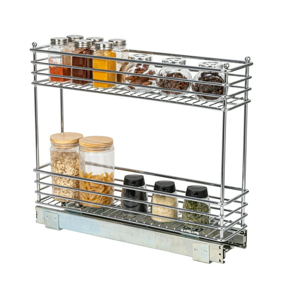 Household Essentials Glidez Multipurpose Chrome-Plated Steel Pull-Out/Slide-Out Storage Organizer for Under Cabinet Use - 2-Tier Design - Fits Standard Size Cabinet or Shelf, Chrome