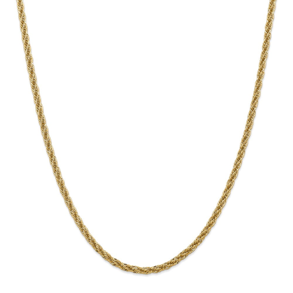 Real 14kt Yellow Gold 3.3mm Diamond Cut Semi-Solid Chain; 24 inch; Lobster Clasp; for Adults and Teens; for Women and Men
