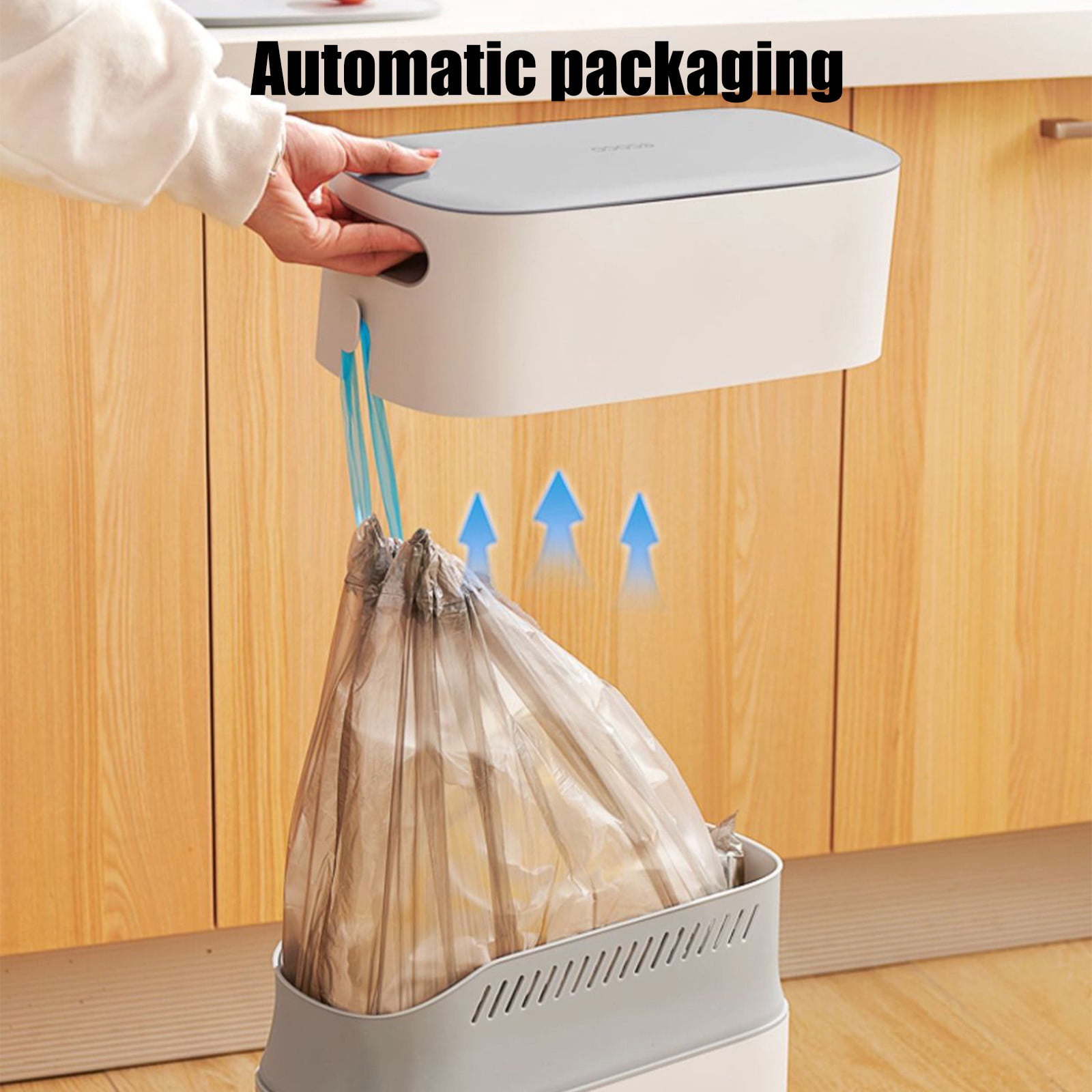 Bathroom Trash Can 8L, Gray Semi Automatic with 1 Roll Garbage Bag, Non Contact Large Capacity Thickened Wastebasket for Living Room