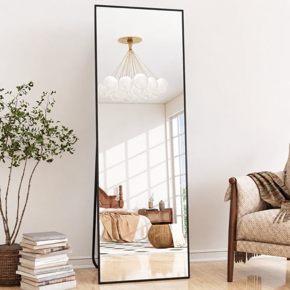 Lumora 59.3"x 16" Full Length Mirror with Frame Large Wall Mounted or Leaning Floor Mirror, Black