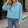 thumbnail image 5 of QIYAGBSA Shirts for Women Button Down Collared Long Sleeve Cropped Cotton Linen Blend Relaxed Fit Casual Everyday Wear (Light Blue, XL), 5 of 6