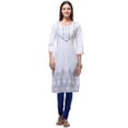 thumbnail image 1 of In-Sattva Women's Indian Elegant Subtle Print White Kurta Tunic, 1 of 5