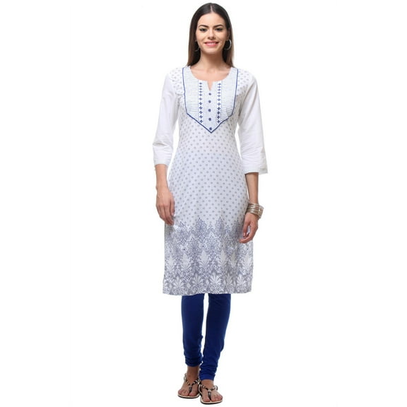 In-Sattva Women's Indian Elegant Subtle Print White Kurta Tunic