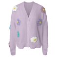 thumbnail image 5 of adviicd Women's Ribbed Knit Cardigans Embroidery Aesthetic Pretty Flowers Applique Button Up Open Front Knit Sweater Coat (Purple, XL), 5 of 8