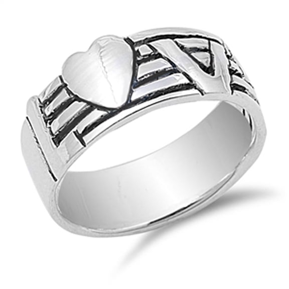 Love Music Heart Friendship Girlfriend Ring ( Sizes 5 6 7 8 9 10 ) .925 Sterling Silver Band Rings (Size 6)