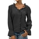 thumbnail image 1 of Blusa de manga larga con ribete de volantes, cuello en V, costura de encaje, camisa de manga larga para mujer, cuello en V, manga larga, características principales de primera clase, 1 of 6