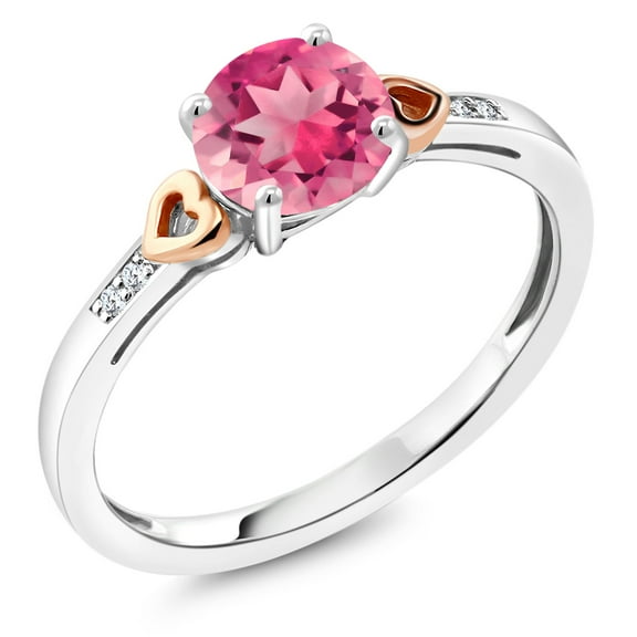 Gem Stone King 1.68 Ct Round Pink Mystic Topaz White Diamond 925 Silver and 10K Rose Gold Ring (Size 9)