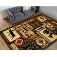 thumbnail image 2 of HR-Cabin Collection 906-Nature and Animals Area Rug 3.8 by 5.1Contemporary Geometric Design Fish/Moose/Bear/Lodge-Southwestern Design-Ivory/Red/Green and Multi, 2 of 8