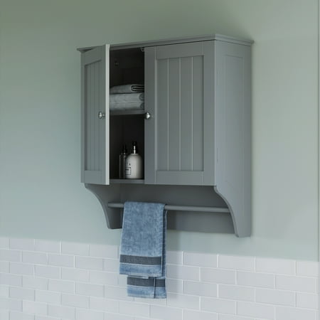 RiverRidge Ashland 2-Door Bathroom Medicine Cabinet Wall Storage with Towel Bar - Gray