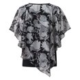 thumbnail image 6 of USSUMA Chiffon Flowing Shawl Double Layer Womens Tops Summer Loose Fit Floral Print Summer Top and Blouses Trendy Short Sleeve Shirts T-Shirt for Women Dressy Crewneck Tunic Plus, 6 of 7