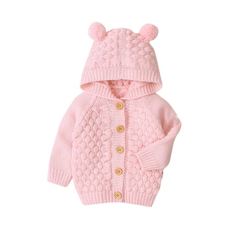 

Yubatuo Infant And Toddler Solid Colour Jumper With Three-Dimensional Balls And Hooded Knitted Jacket Pink 73