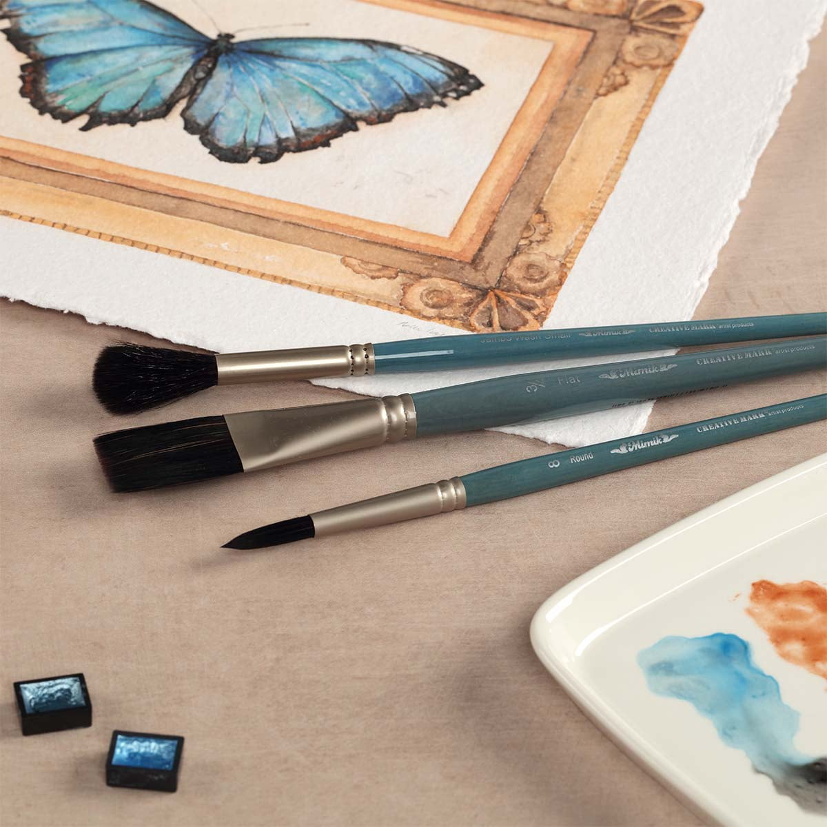 Mimik Professional Watercolor Brushes - Washmate 1-1/2" - Synthetic Squirrel Hair - Natural Bristle Artist Brushes for Watercolors, Gouache & Acrylics - Imitates Natural Squirrel and Sable Hair