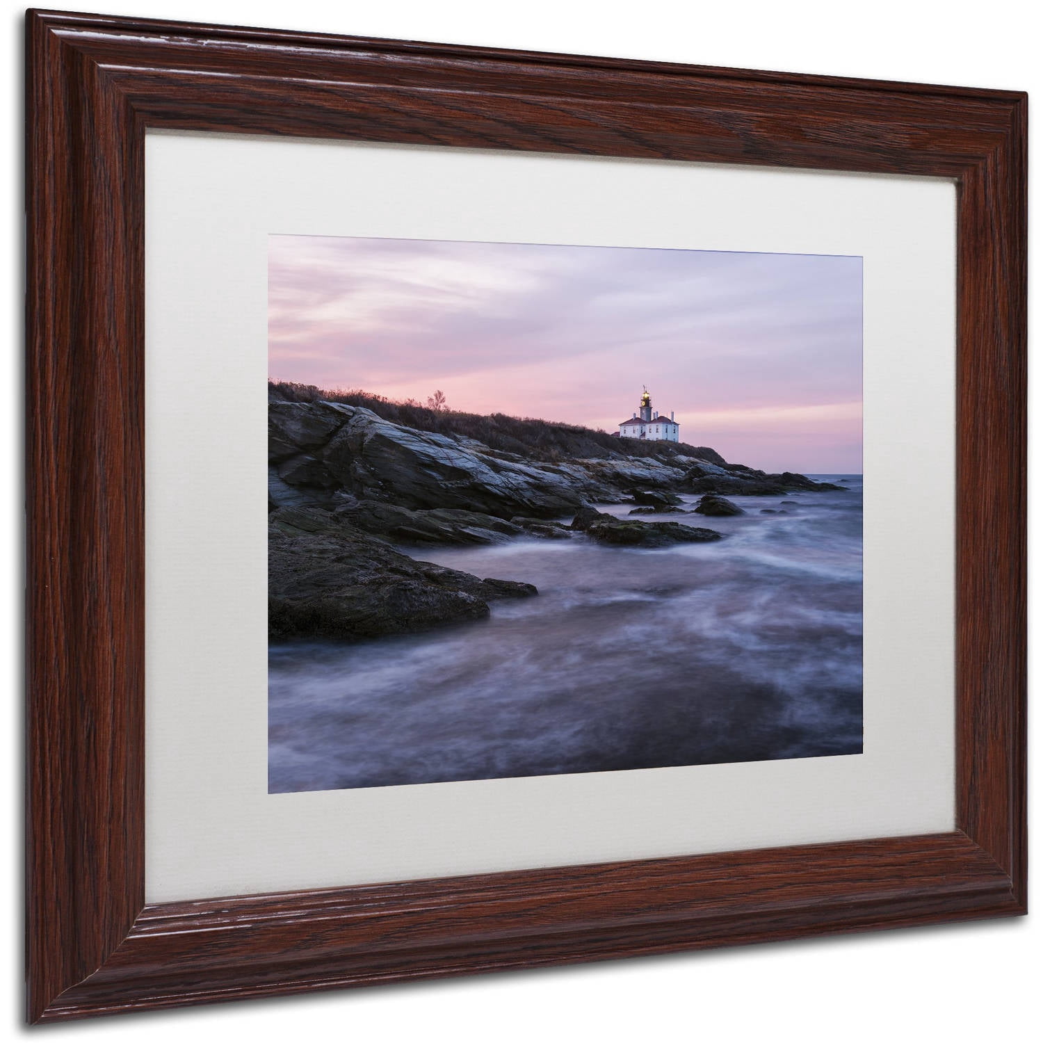 Trademark Fine Art "Dawn at Beavertail" Canvas Art by Michael Blanchette Photography White Matte, Wood Frame