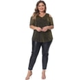 thumbnail image 3 of DARING DIVA Women's Plus Glitter Sequin Cold Shoulder Blouse 1X Gold, 3 of 6