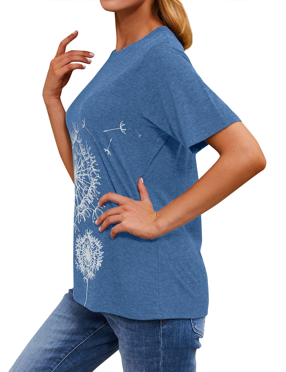 ZXSXSY Women Crew Neck Short Sleeve Dandelion Printed Top