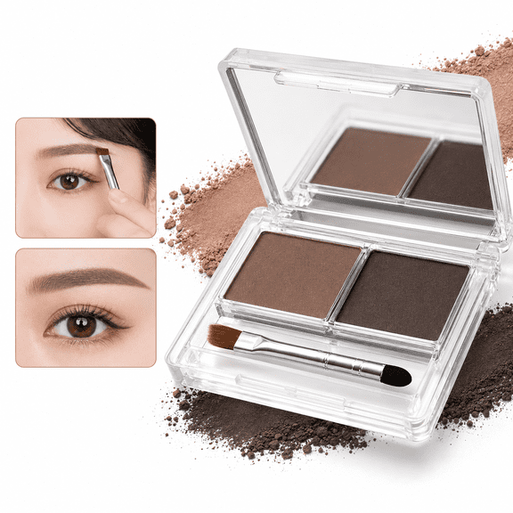 Eyebrow Powder Duo, 2-Shade Brow Powder Kit with Dual-Ended Applicator, Buildable Blendable Color, 5 g, Brown/Dark Brown
