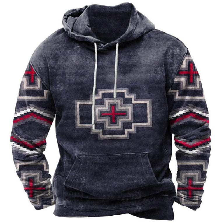 cllios Aztec Hoodies for Men USA Flag Graphic Pullover Western