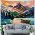 thumbnail image 4 of PRATYUS Pink Mountain Tapestry for Bedroom, Aesthetic Tree Sunrise Tapestries Wall Hanging, Nature Lake Forest Landscape Poster, White Cloud and Birds  Wall Decor for Home Bedroom Painting, 4 of 6