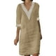 thumbnail image 1 of Vestido de mujer con cuello en V, costuras de encaje y manga media: vestido ligero y casual de verano con diseño clásico, 1 of 4