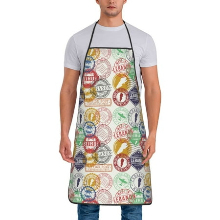 

Jgfou Travel Stamp Print Anti-fouling Apron for Men Women Waterproof Oil-Proof Kitchen Apron with Adjustable Straps Pocket and No-Pill No-Fade Fabric