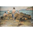 thumbnail image 2 of Alphons Hollaender 14x11 Black Ornate Wood Framed Double Matted Museum Art Print Titled: Boys at a Rocky Beach, 2 of 5