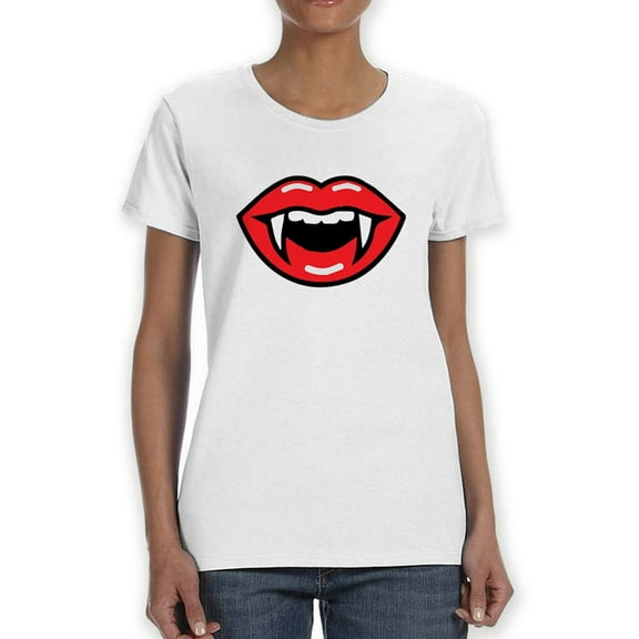 Vampire Lips Graphic Design Women White T-Shirt, Female XX-Large