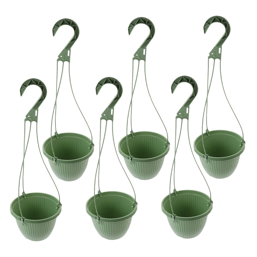 OUNONA 6Pcs Hanging Planters in Green Plastic for Office Living Room and Outdoor Garden