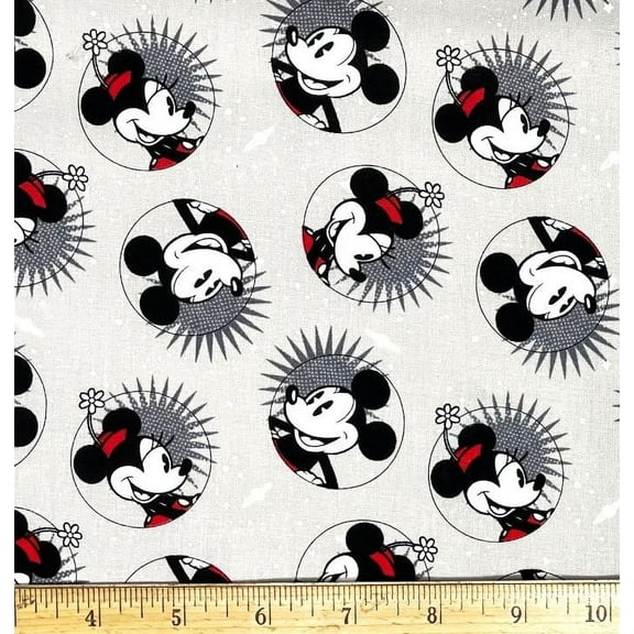 1 Yard - Disney Mickey & Minnie Mouse on Gray Cotton Fabric (Great for Quilting, Sewing, Craft Projects, Throw Pillows & More) 1 Yard X 44" Wide