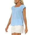 thumbnail image 4 of INSPIRE CHIC Women's Top Summer Square Neck Gingham Cap Sleeve Blouses M Blue, 4 of 6
