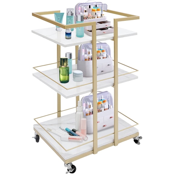 Miumaeov 3 Tiers Cart on Wheels Metal Barber Rolling Cart Utility Storage Organizer Home