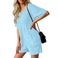 thumbnail image 4 of Pounoo Rompers for Women Short Sleeve Crisscross Back Textured Knit Rompers Retro Casual Style Lightweight Breathable Relaxed-Fit Rompers Gift, 4 of 7