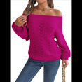 thumbnail image 3 of Tops de Crochet para Mujer, Suéteres con Hombros Descubiertos, Ropa de Playa de Punto Calado de Larga de Verano Rosa Roja L, 3 of 10